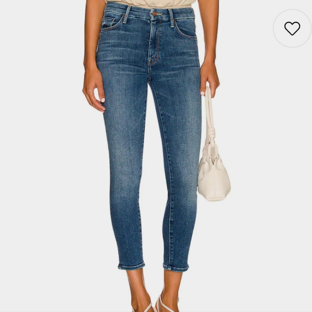 MOTHER The Looker Crop Peppermint Kisses Denim Jean Mid Rise Stretch Size 28